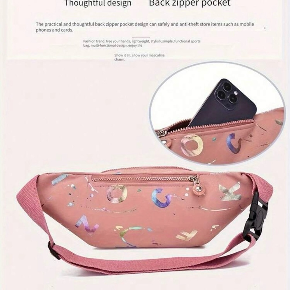 Pink Crossbody‎ Bag with Multicolor Accents - Picture 4 of 5